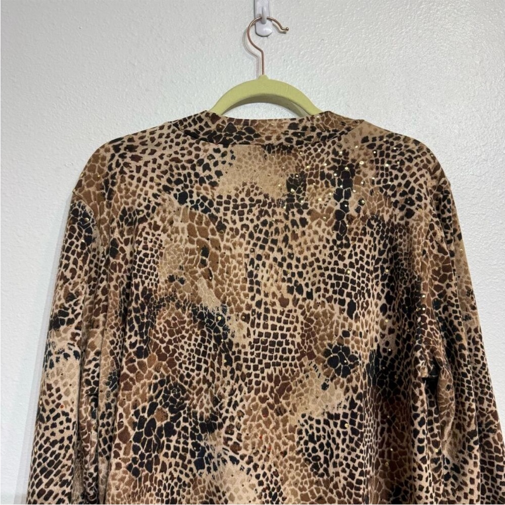 Chico's Tan Animal Print Sequin V-Neck Top Sz 3/XL